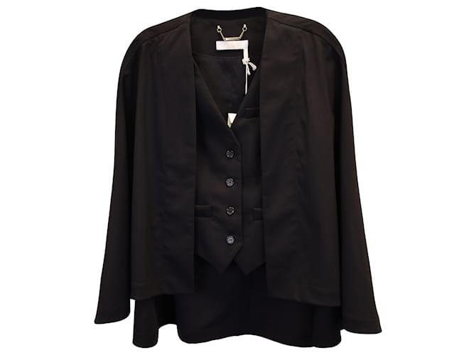 Chloé Cape-Effect Vest in Black Virgin Wool  ref.1084365