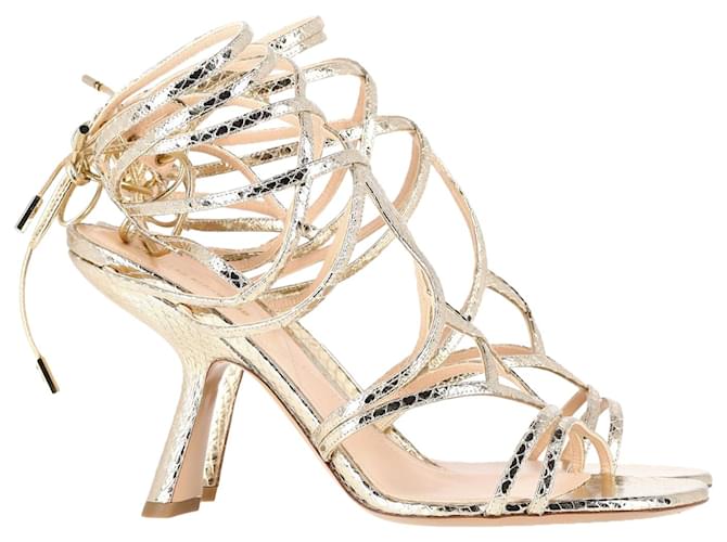 Nicholas Kirkwood Selina Lace-Up Sandals in Gold Leather Golden  ref.1084379