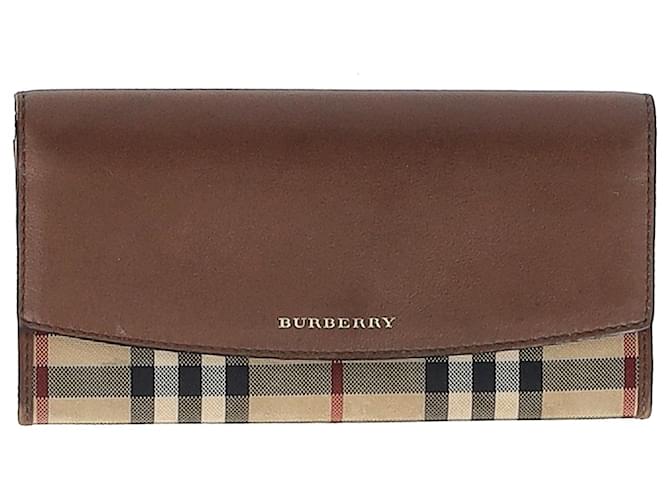 Burberry Horseferry Check Continental Portemonnaie aus braunem Leder und Canvas  ref.1084382