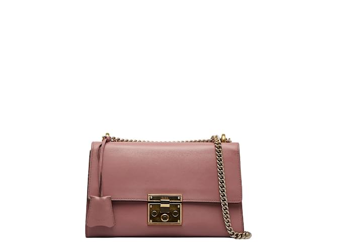 Gucci Bolso Bandolera Mediano De Piel Con Candado 409486 Rosa Cuero  ref.1084399