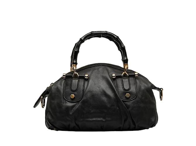 Gucci Leather Pop Bamboo Handbag 189869 Black  ref.1084443