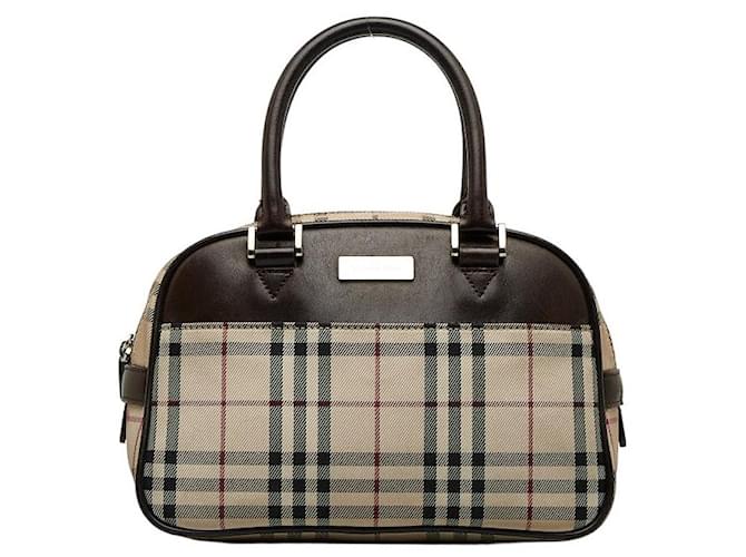 Burberry House Check Canvas & Leather Handbag Brown Cloth Pony-style calfskin  ref.1084456
