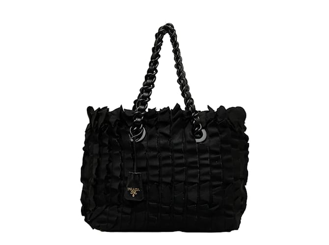 Prada Nylon Ruffle Chain Tote Bag Black Cloth  ref.1084534