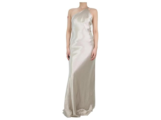 Autre Marque Vestido largo de satén metalizado asimétrico color crema - talla UK 10 Crudo Poliéster  ref.1084601