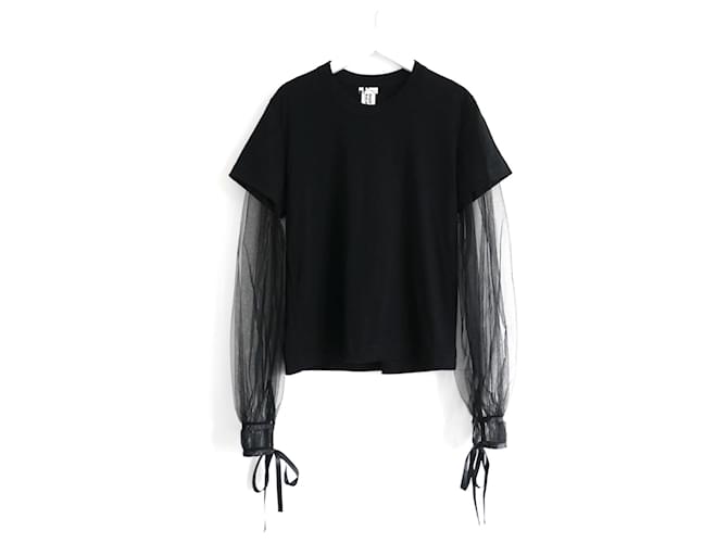 Autre Marque Noir Rei Ninomiya tulle sleeve t-shirt top Black Cotton  ref.1084624