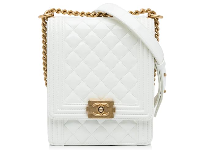 Chanel White North South Boy Flap Leather  ref.1084736