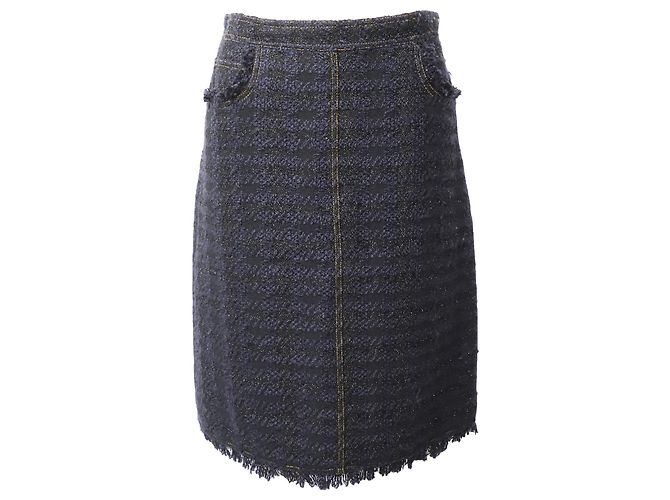 Tory Burch Sparkly Midi Pencil Skirt in Navy Blue Polyester