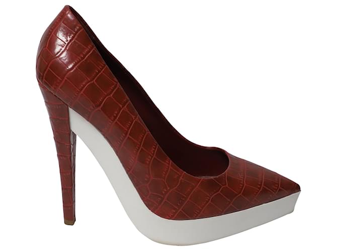 Stella Mc Cartney Zapatos de tacón con plataforma en relieve de imitación de cocodrilo de Stella McCartney en cuero rojo Roja  ref.1084962