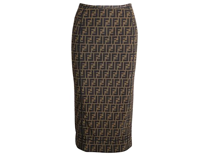 Fendi Printed Knee-Length Skirt in Brown Polyamide Nylon  ref.1084987