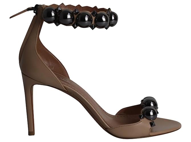 Alaïa Alaia La Bombe Embellished Ankle Bracelet Sandals in Brown Leather  ref.1085008