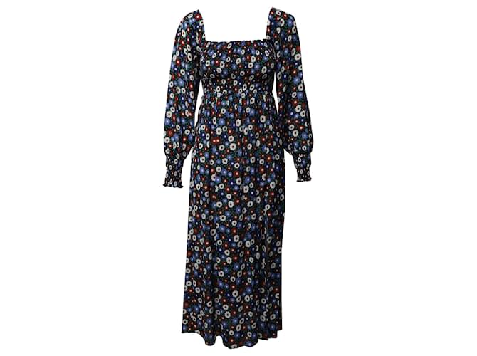 Autre Marque Rixo Shirred Long Sleeve Midi Dress in Floral Print Viscose Cellulose fibre  ref.1085013