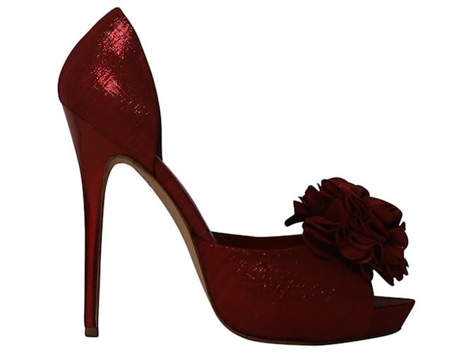 Alexander McQueen Floral Corsage Pumps in Red Leather  ref.1085015