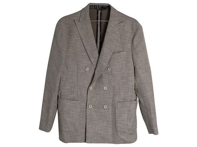 Etro Textured Double-Breasted Blazer in Brown Cotton