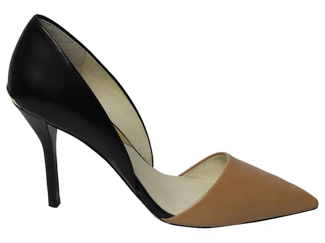 Zapatos de tacón D'Orsay de dos tonos Julieta de Michael Kors en cuero marrón y negro Castaño  ref.1085049