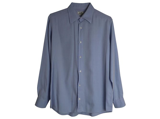 Hermès Camisa con botones Hermes Chevron en algodón azul