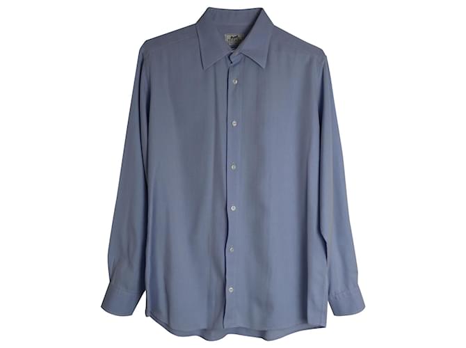 Hermès Hermes Chevron-pattern Button Up Shirt in Blue Cotton  ref.1085066