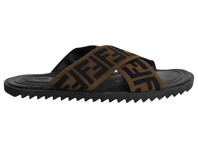 Fendi Zucca Crisscross Slide Sandals in Brown Canvas Cloth  ref.1085086