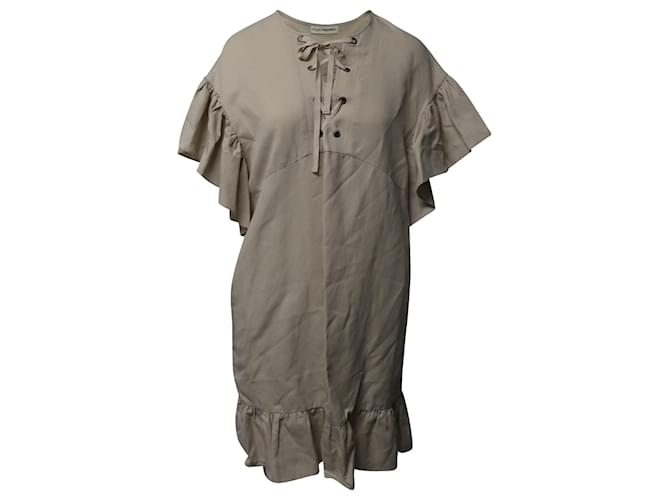 Ulla Johnson Lace Up Ruched Dress in Beige Tencel Lyocell  ref.1085092