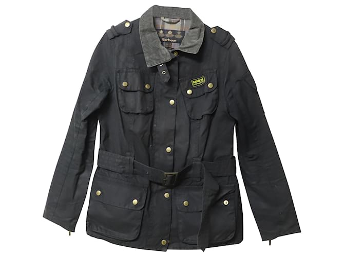 Barbour Biker-Style Wax Jacket in Black Cotton  ref.1085096