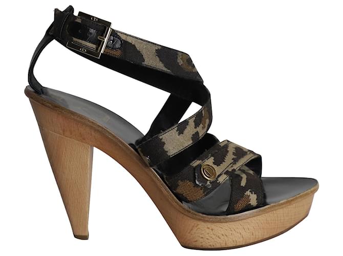 Dior Ankle Strap Sandals in Animal Print Canvas Cloth  ref.1085101