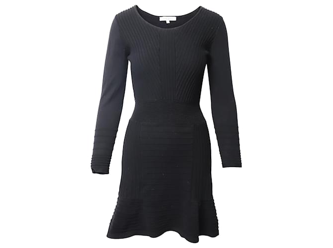 Vestido de malha canelado Sandro Paris em algodão preto  ref.1085107