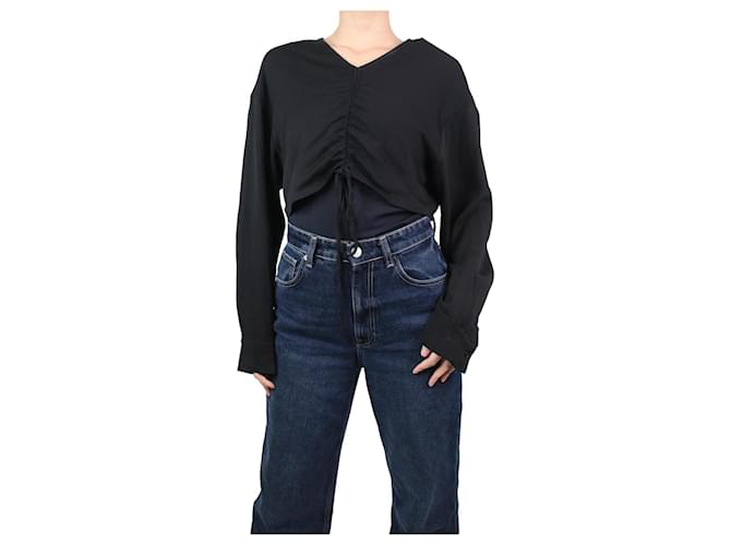 Autre Marque Black cropped ruched top - size UK 12 Viscose  ref.1085171