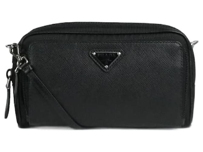 Prada Black Tessuto nylon and Saffiano leather crossbody bag  ref.1085172