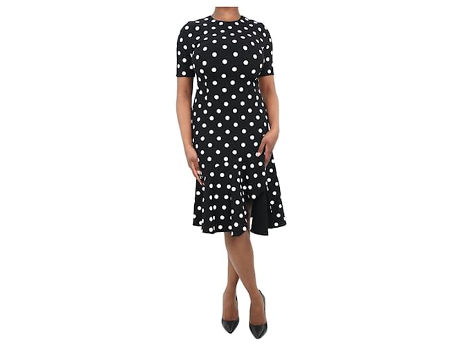 Oscar de la Renta Black short-sleeved polka dot dress - size UK 12 Wool  ref.1085179