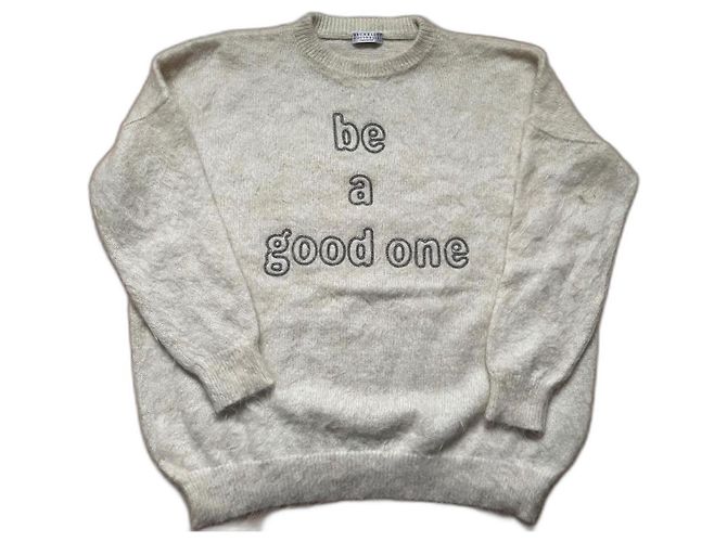 Brunello Cucinelli Be a good one chain Pullover beige Seide Kaschmir Mohair Roh
