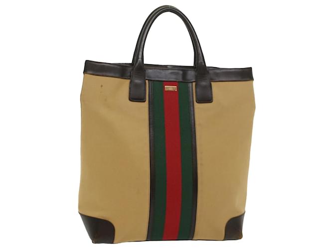 GUCCI Web Sherry Line Hand Bag Canvas Beige Red Green 002 1121 Auth ep1825 Cloth  ref.1085545