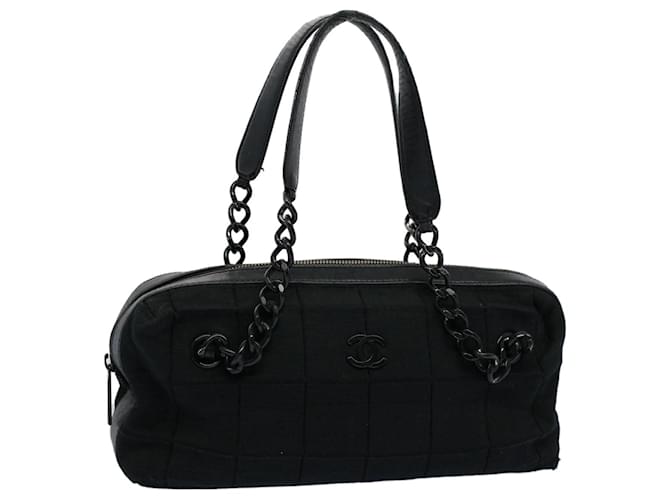 CHANEL Choco Bar Chain Shoulder Bag Ccotton Black CC Auth bs8642  ref.1085640