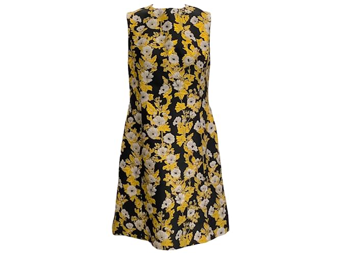 Dolce & Gabbana Schwarz / Ärmelloses Kleid aus goldenem Blumenbrokat Polyester  ref.1085798
