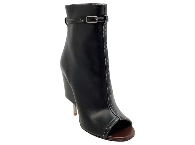 Givenchy Black Leather Open Toe Screw Heel Booties  ref.1085805