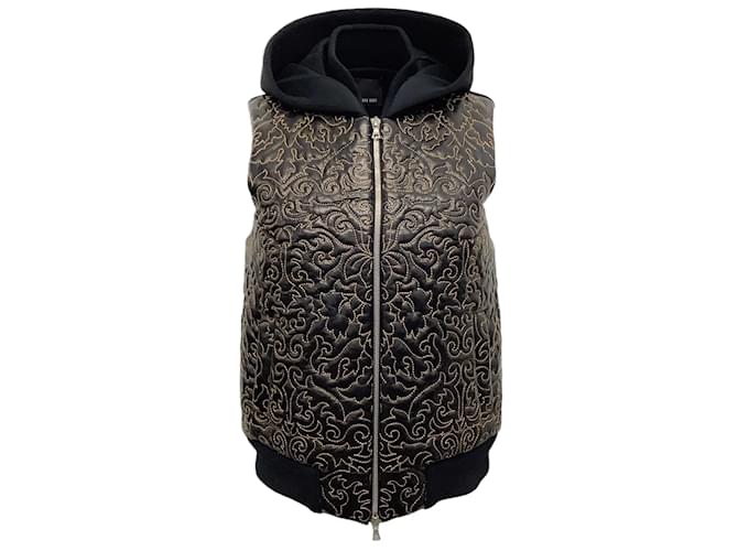 Autre Marque Josh Goot Black Leather Hooded Vest with Gold Embroidery  ref.1085815
