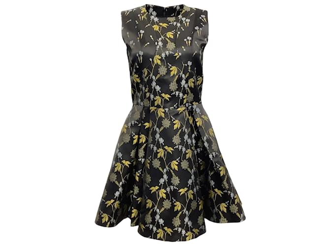 Alexander McQueen Black / Gold Sleeveless Floral Jacquard Dress Polyester  ref.1085816