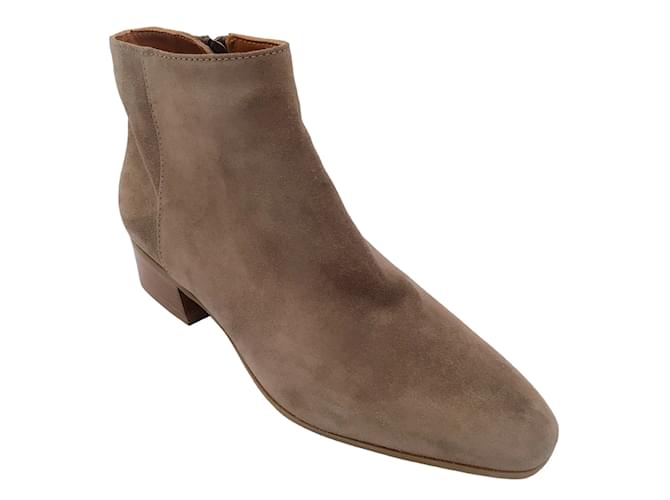 Aquatalia Taupe Suede Leather Ankle Boots