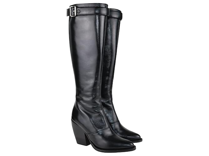 Chloé Black Buckle Detail Knee High Boots Leather  ref.1085844