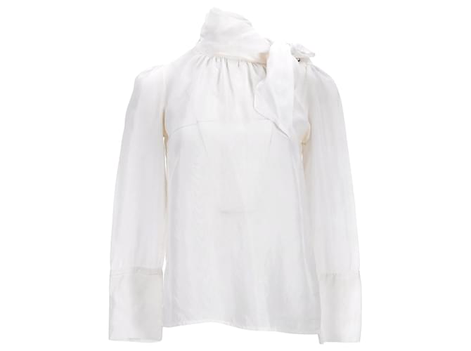 Ba&sh Pussybow-Bluse aus weißer Viskose Zellulosefaser  ref.1085897