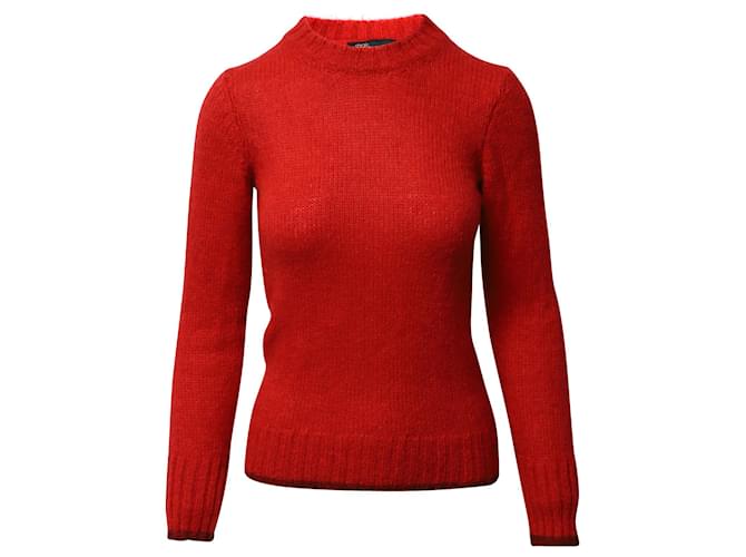 Maje Roundneck Knit Sweater in Red Wool Mohair  ref.1085899