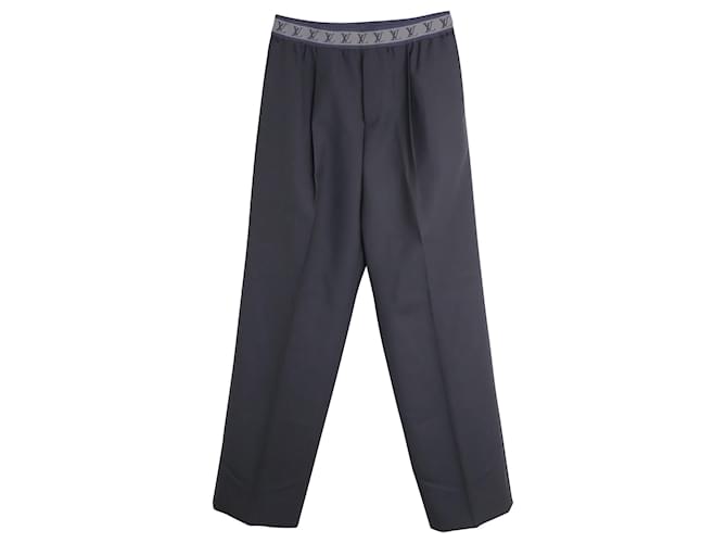 Pantalones holgados antracita de Louis Vuitton con cinturilla con logo en lana negra Negro  ref.1085904