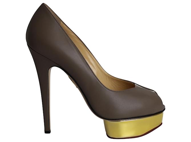 Zapatos de tacón con plataforma peep-toe de cuero gris Charlotte Olympia  ref.1085912