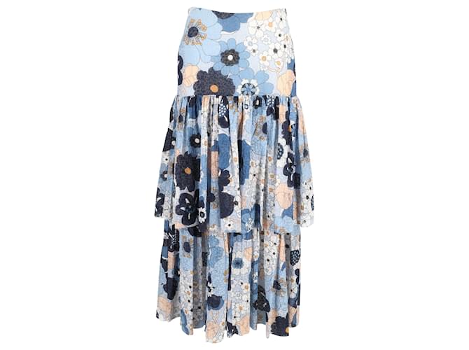 Chloé Chloe Floral Tiered Maxi Skirt in Multicolor Cotton Multiple colors  ref.1085924