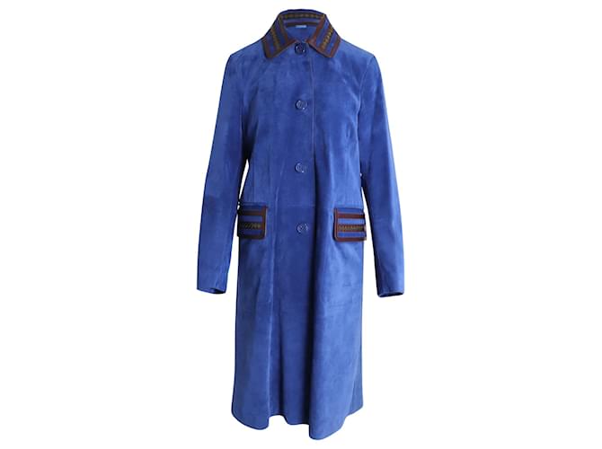 Cappotto lungo di Bottega Veneta in pelle di vitello blu Vitello simile a un vitello  ref.1085962