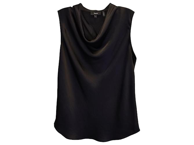 Theory Cowl-Neck Sleeveless Top in Black Polyester  ref.1085979