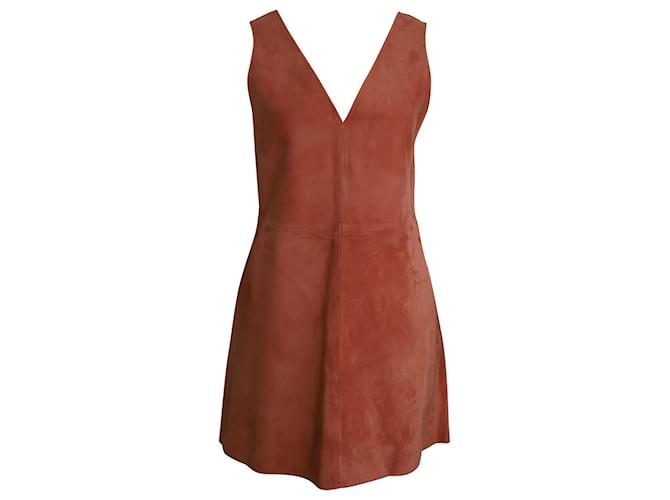 Theory Russet V Neck Sleeveless Shift Dress in Peach Lamb Leather  ref.1085982