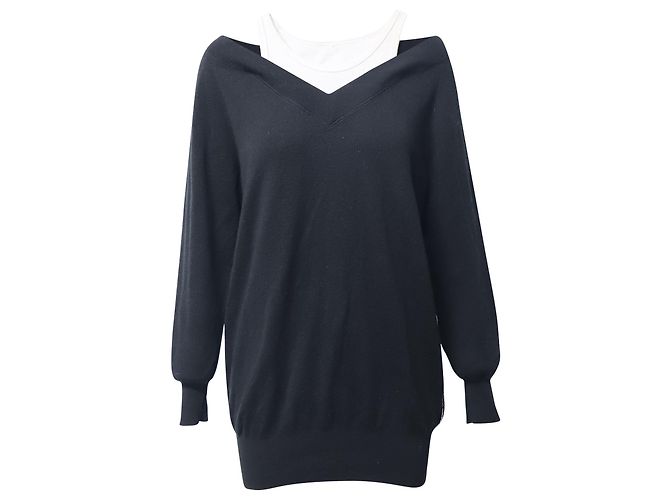 Alexander Wang Robe Pull Superposée en Laine Mérinos Noire