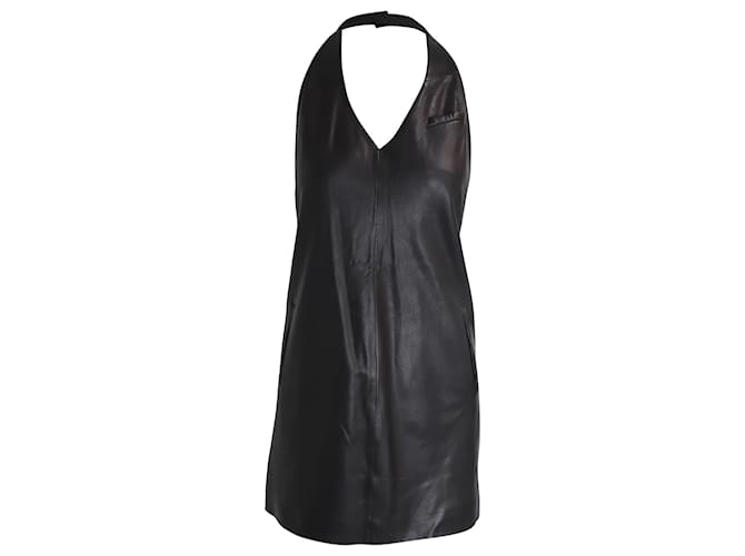 Alexander Wang Open-back Halter Mini Dress in Black Lambskin Leather  ref.1086003