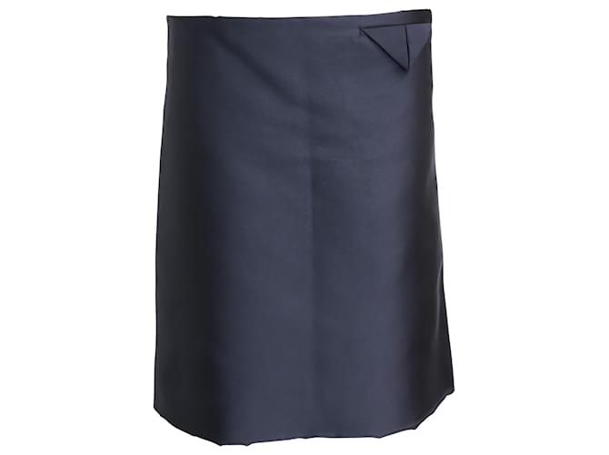 Bottega Veneta Straight Knee-length Skirt in Navy Blue Polyester and Silk  ref.1086005