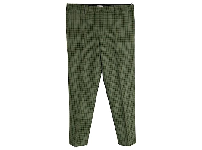 Miu Miu Houndstooth Pants in Green Virgin Wool  ref.1086009