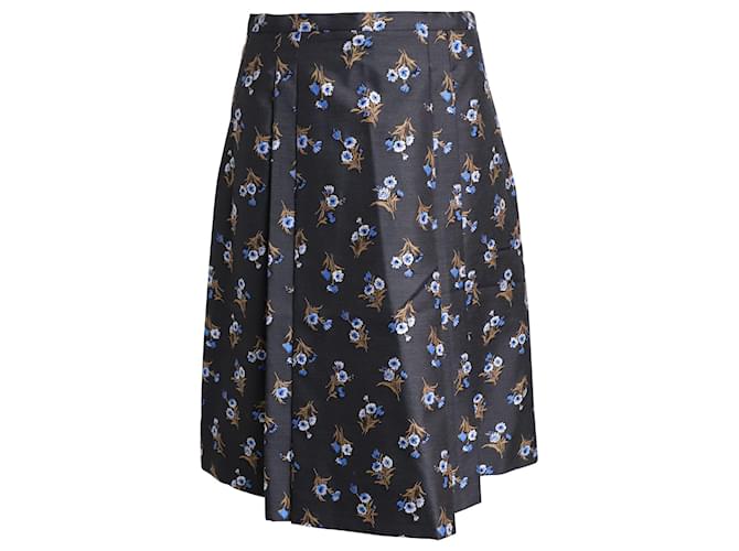 Prada Floral Embroidered Mini Skirt in Black Wool  ref.1086010